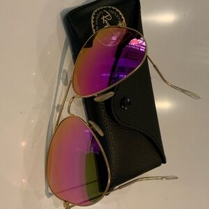 Ray-Ban Gold Frame with Pink Lenses Sunglasses